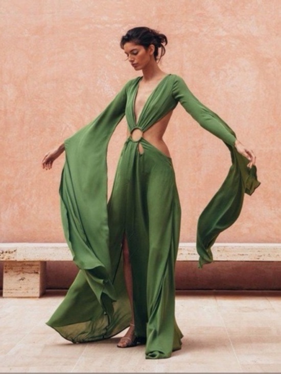 cult gaia Dresses & Skirts - Cult Gaia Jasmin Silk Cutout Gown Green Size Small